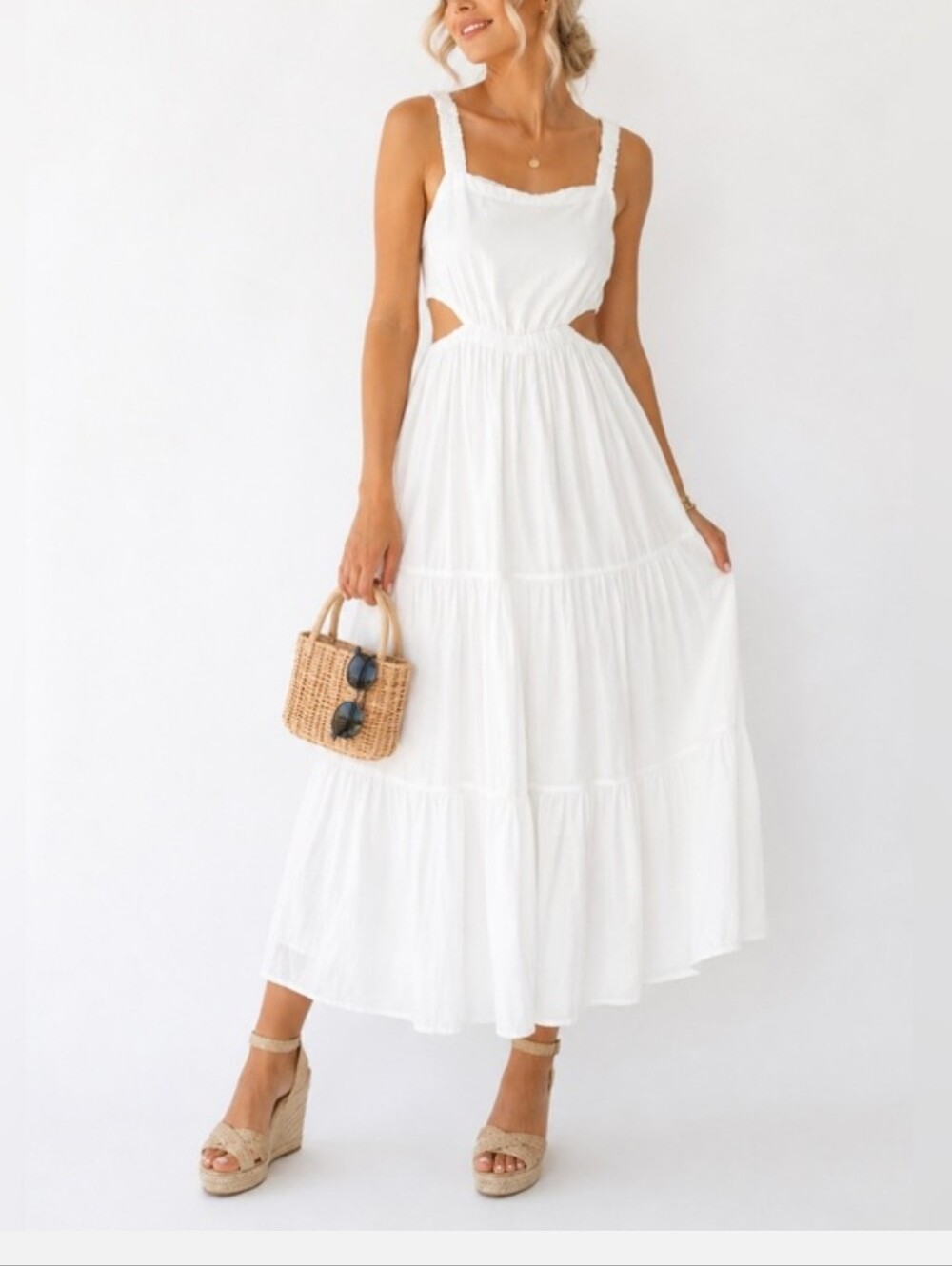 Abercrombie & Fitch White Linen Blend Tiered Coastal Shabby Chic Maxi Dress L